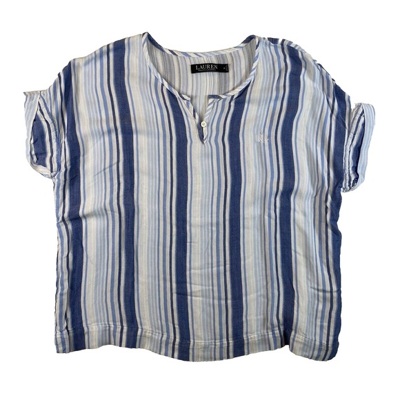 Lauren Ralph Lauren Tops - Lauren Ralph‎ Lauren Black Label Shirt Womens M Blue Striped Gauzy Boxy Logo